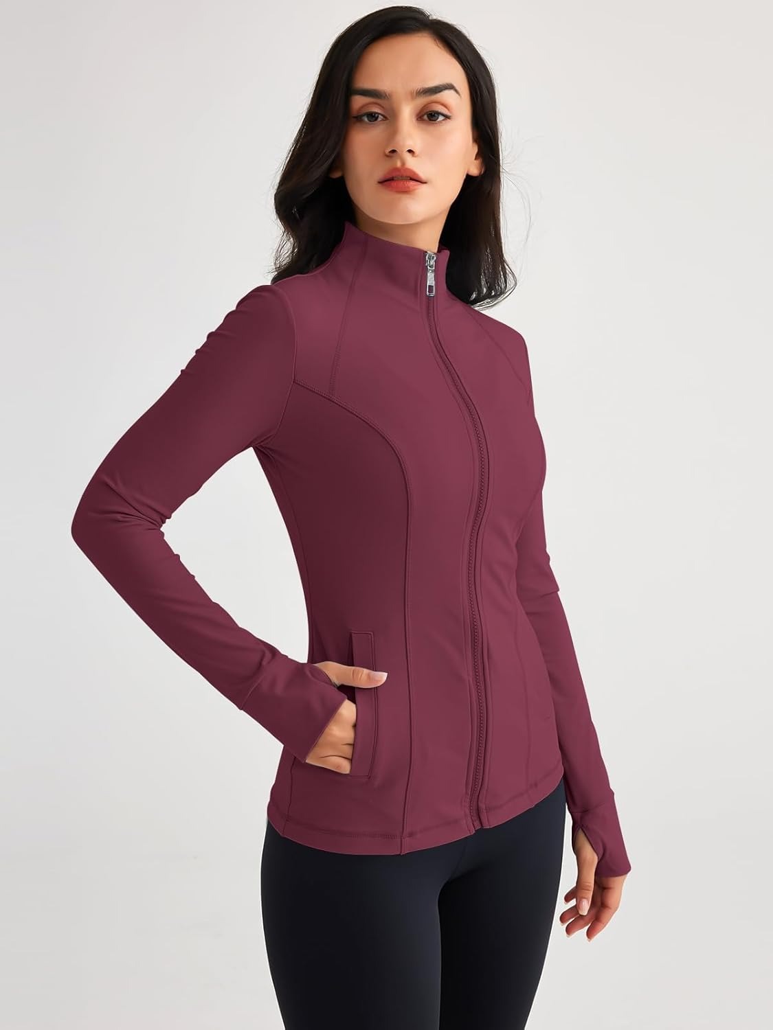 Women’s Full Zip Athletic Jacket – Breathable Lightweight Zip-Up Hoodie with Stand-Up Collar