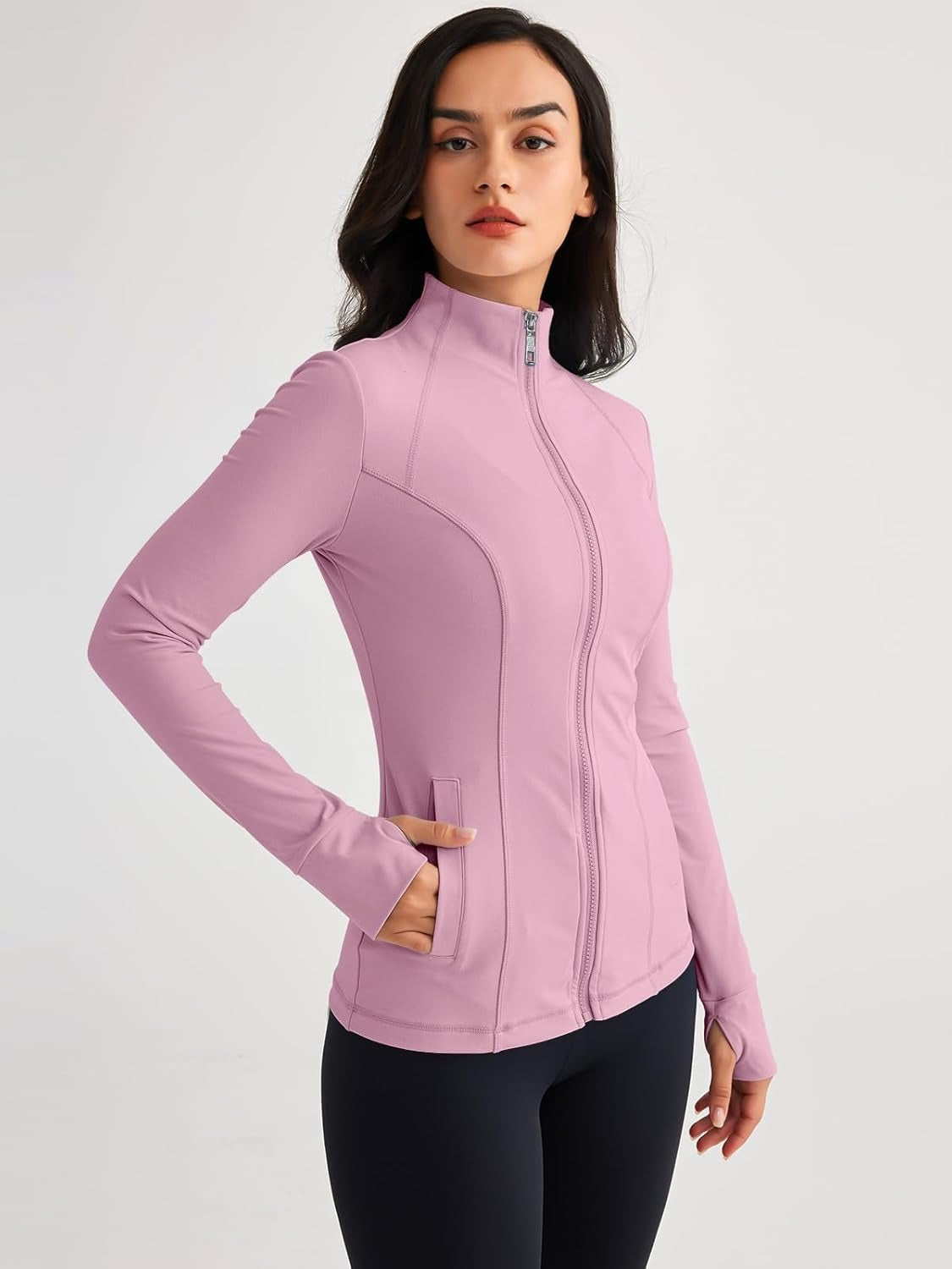 Women’s Full Zip Athletic Jacket – Breathable Lightweight Zip-Up Hoodie with Stand-Up Collar