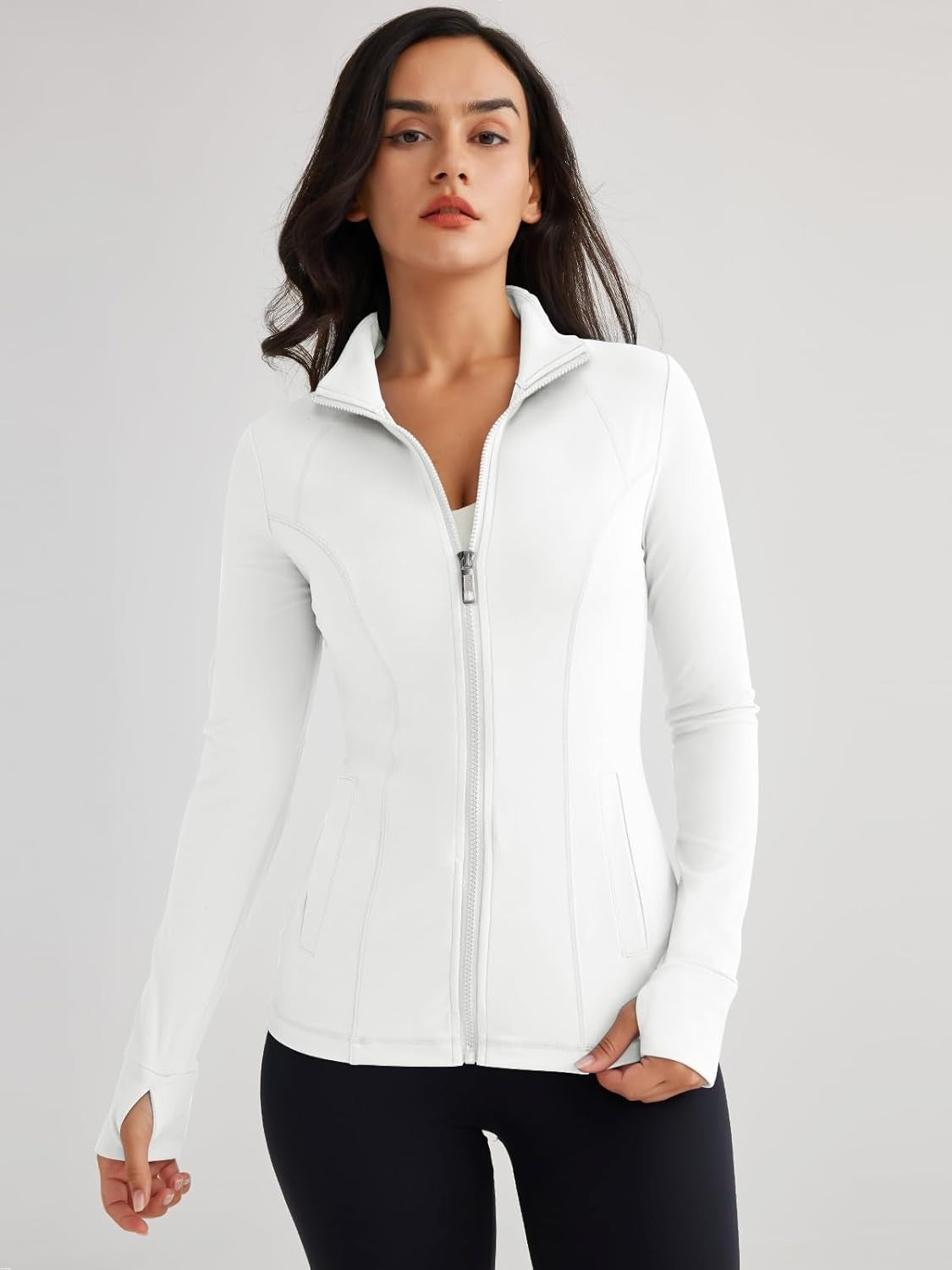 Women’s Full Zip Athletic Jacket – Breathable Lightweight Zip-Up Hoodie with Stand-Up Collar
