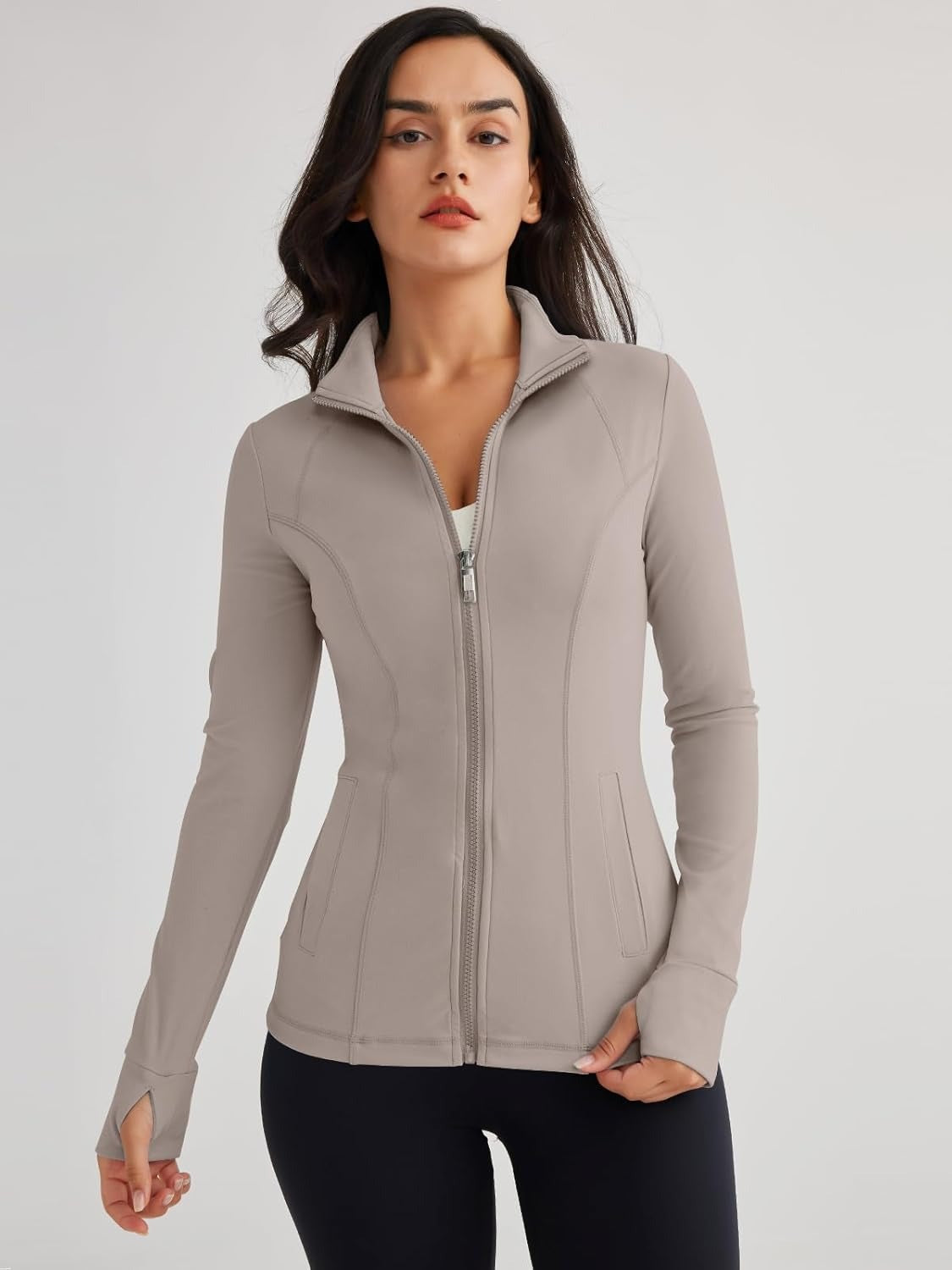Women’s Full Zip Athletic Jacket – Breathable Lightweight Zip-Up Hoodie with Stand-Up Collar
