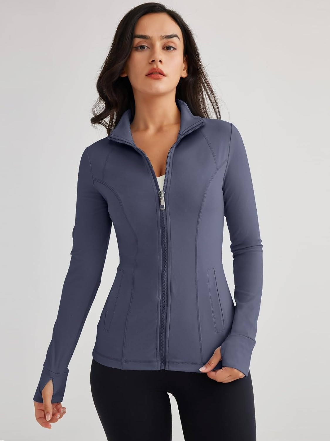 Women’s Full Zip Athletic Jacket – Breathable Lightweight Zip-Up Hoodie with Stand-Up Collar