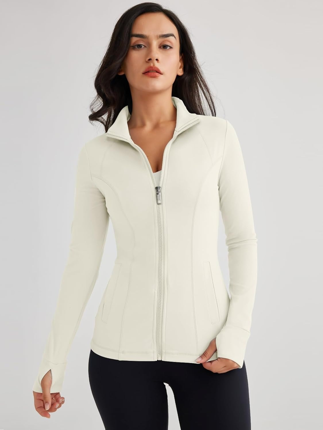 Women’s Full Zip Athletic Jacket – Breathable Lightweight Zip-Up Hoodie with Stand-Up Collar