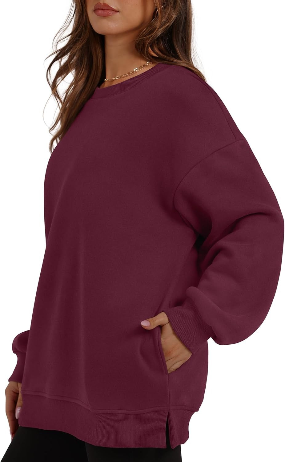 Women's Oversized Crewneck Sweatshirt - Fall Fashion Fleece Pullover with Pockets