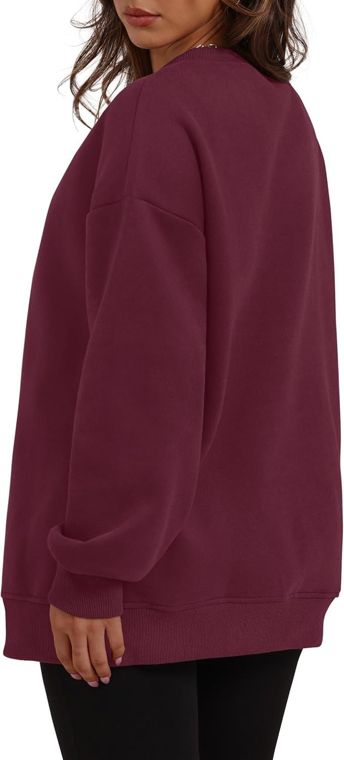 Women's Oversized Crewneck Sweatshirt - Fall Fashion Fleece Pullover with Pockets