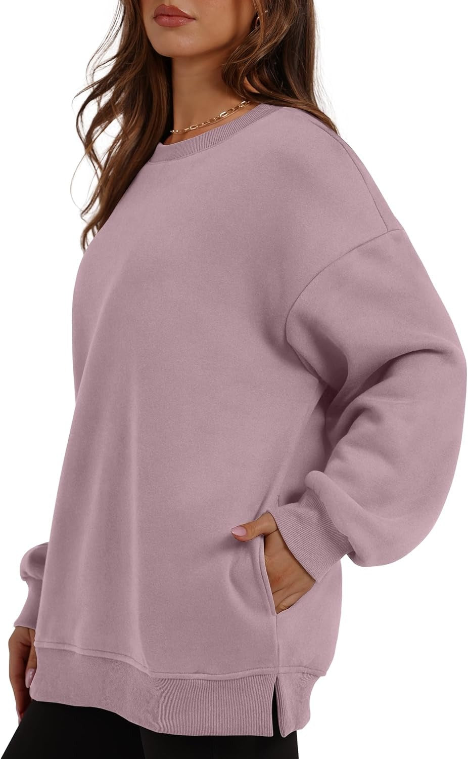 Women's Oversized Crewneck Sweatshirt - Fall Fashion Fleece Pullover with Pockets