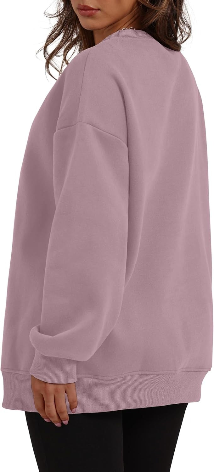 Women's Oversized Crewneck Sweatshirt - Fall Fashion Fleece Pullover with Pockets