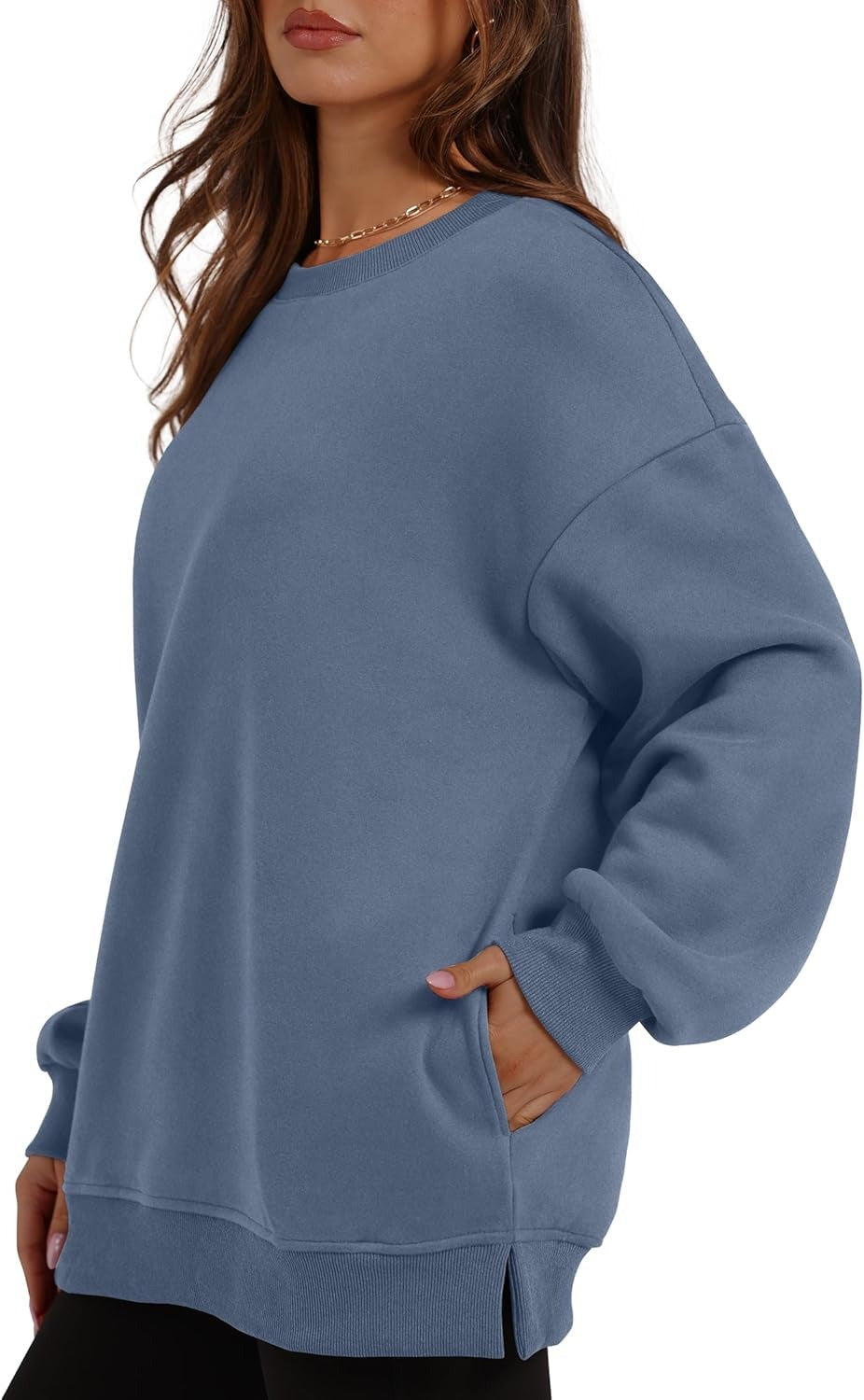 Women's Oversized Crewneck Sweatshirt - Fall Fashion Fleece Pullover with Pockets