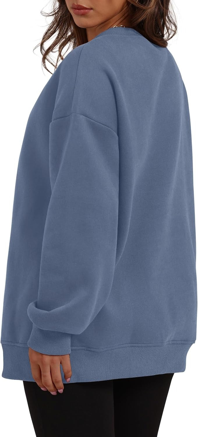 Women's Oversized Crewneck Sweatshirt - Fall Fashion Fleece Pullover with Pockets