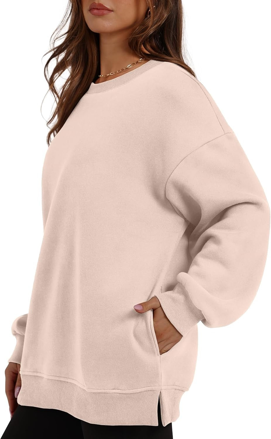 Women's Oversized Crewneck Sweatshirt - Fall Fashion Fleece Pullover with Pockets