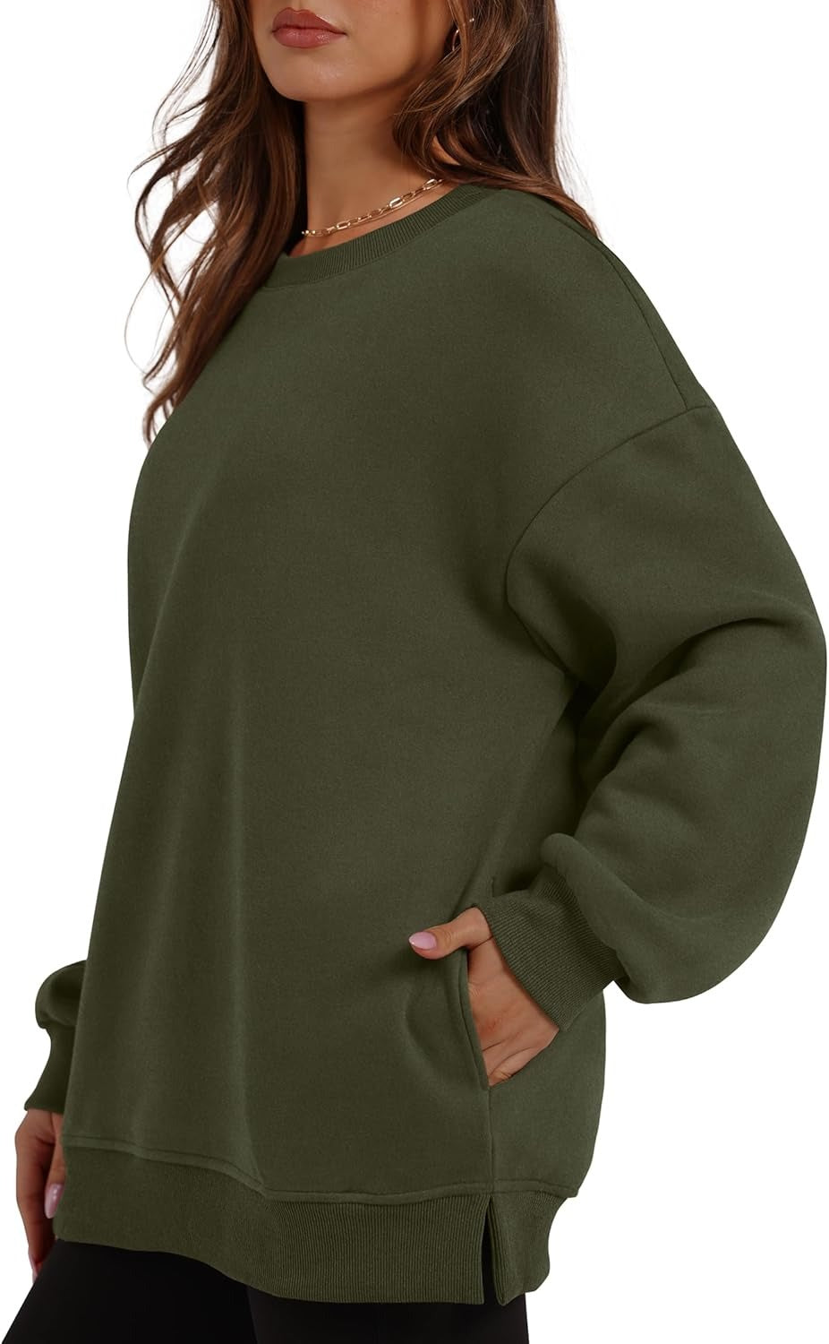 Women's Oversized Crewneck Sweatshirt - Fall Fashion Fleece Pullover with Pockets