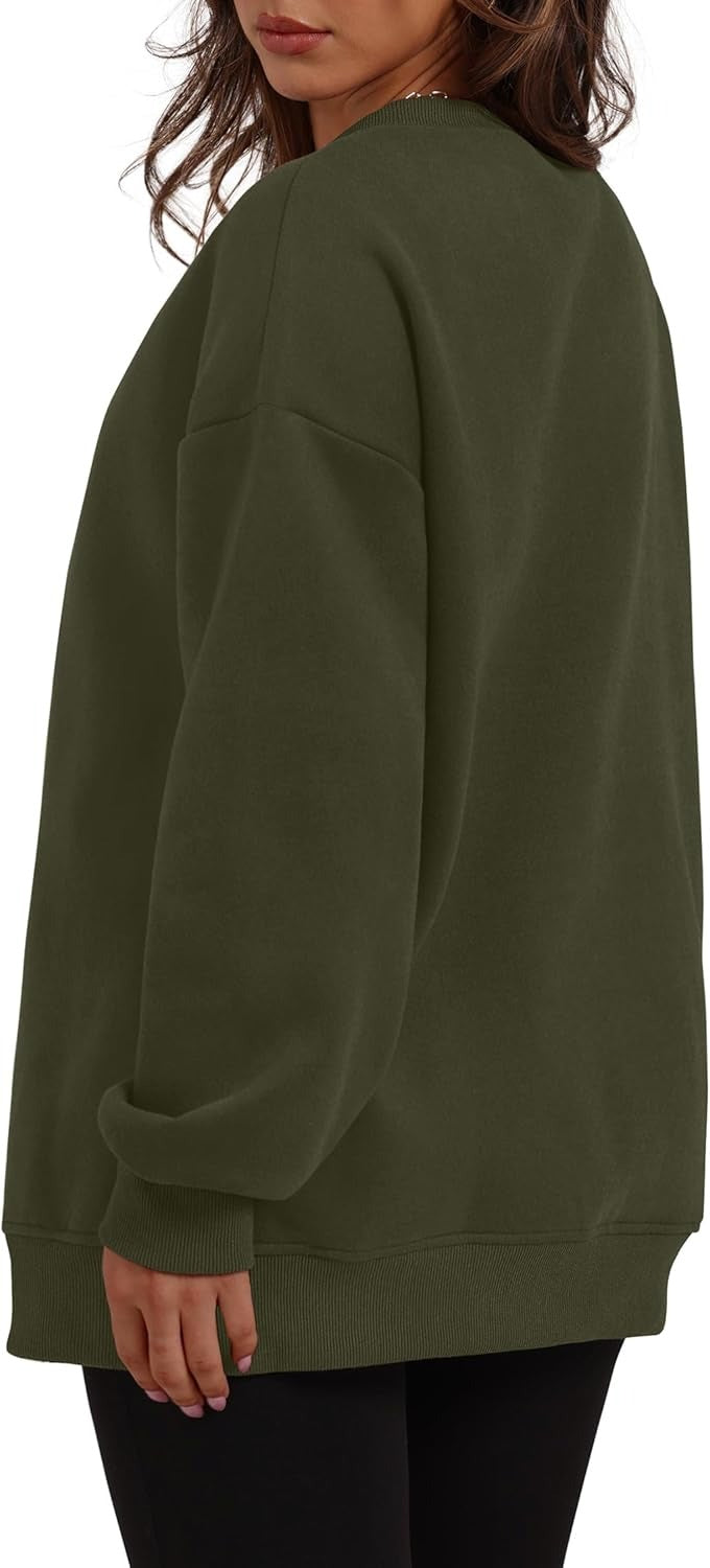 Women's Oversized Crewneck Sweatshirt - Fall Fashion Fleece Pullover with Pockets