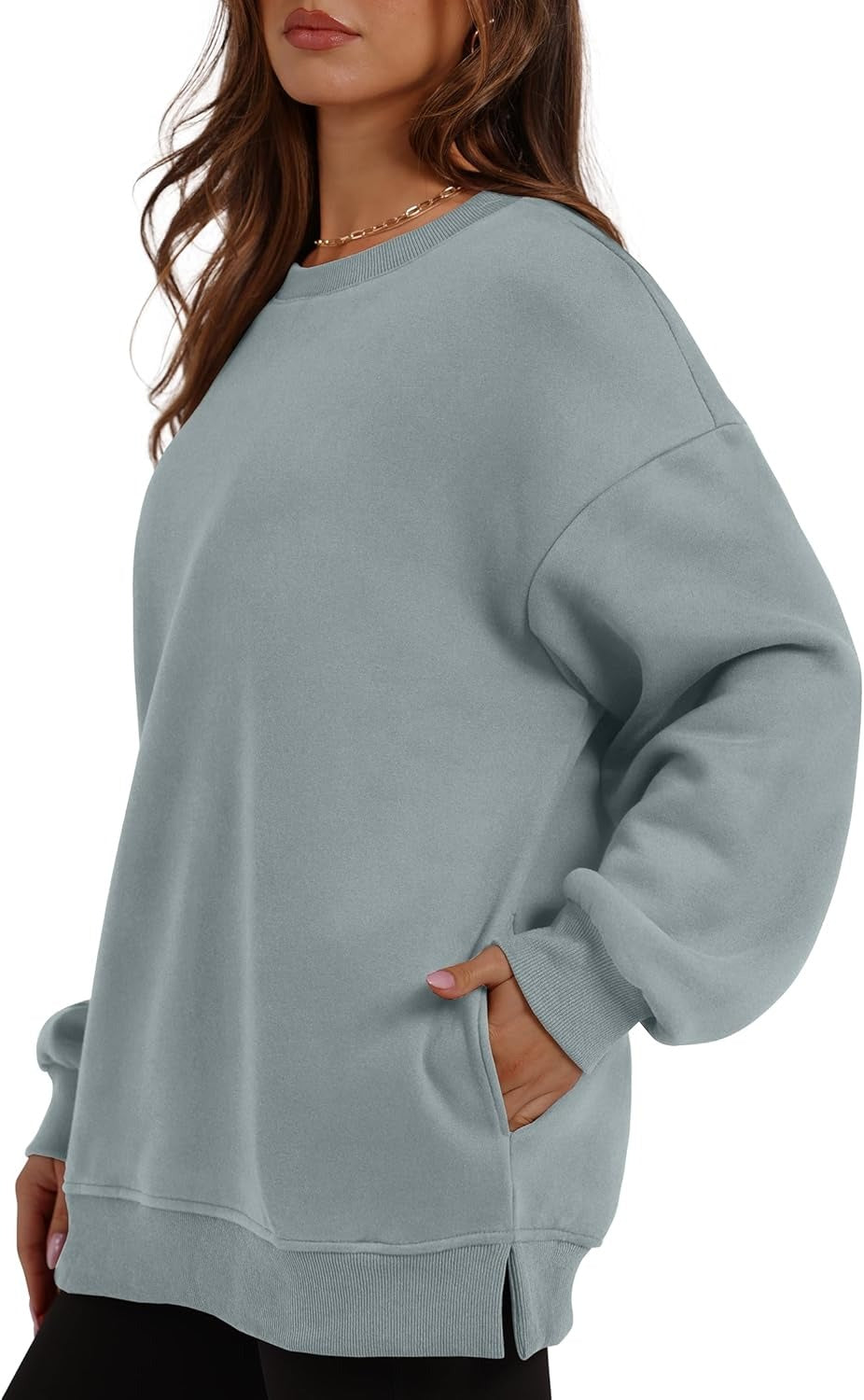 Women's Oversized Crewneck Sweatshirt - Fall Fashion Fleece Pullover with Pockets