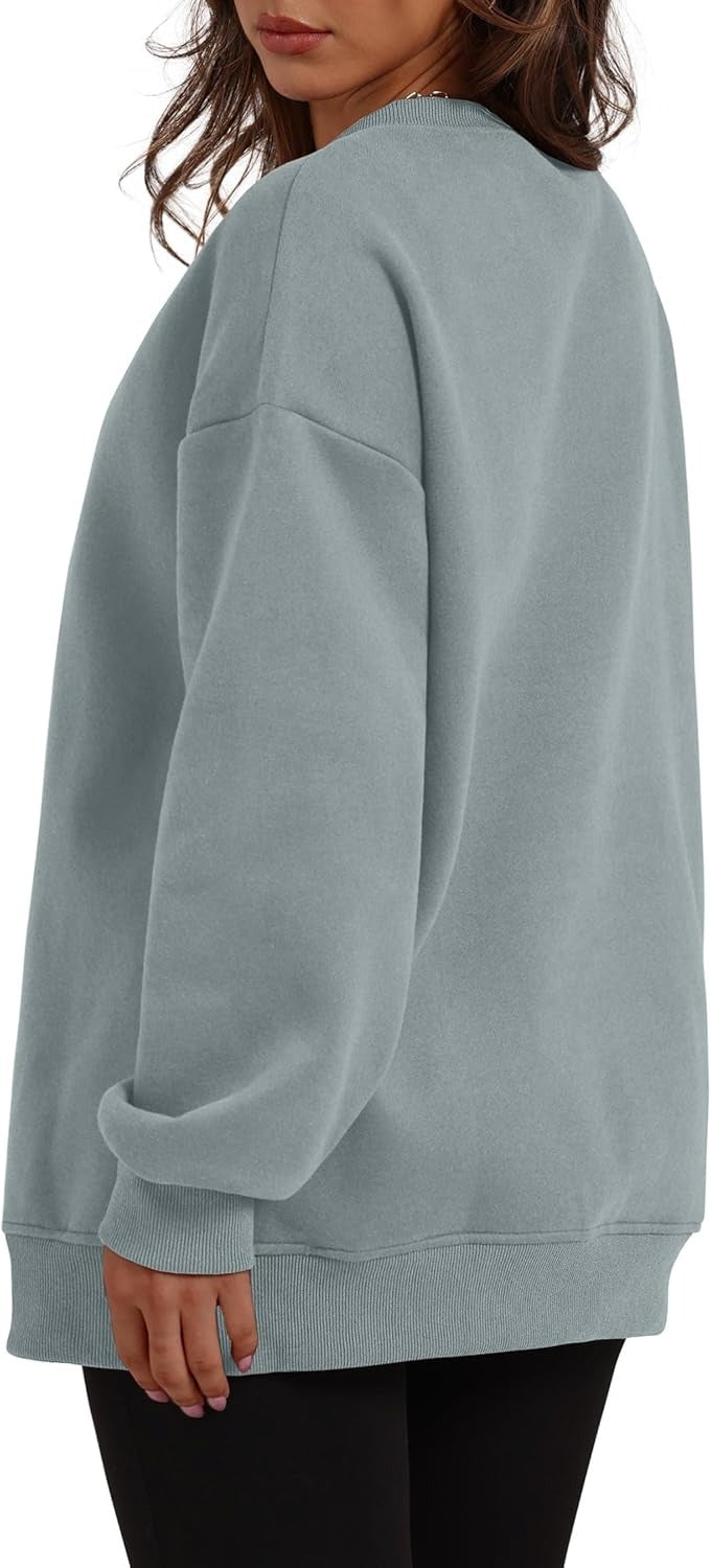 Women's Oversized Crewneck Sweatshirt - Fall Fashion Fleece Pullover with Pockets