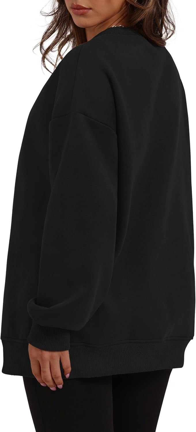 Women's Oversized Crewneck Sweatshirt - Fall Fashion Fleece Pullover with Pockets