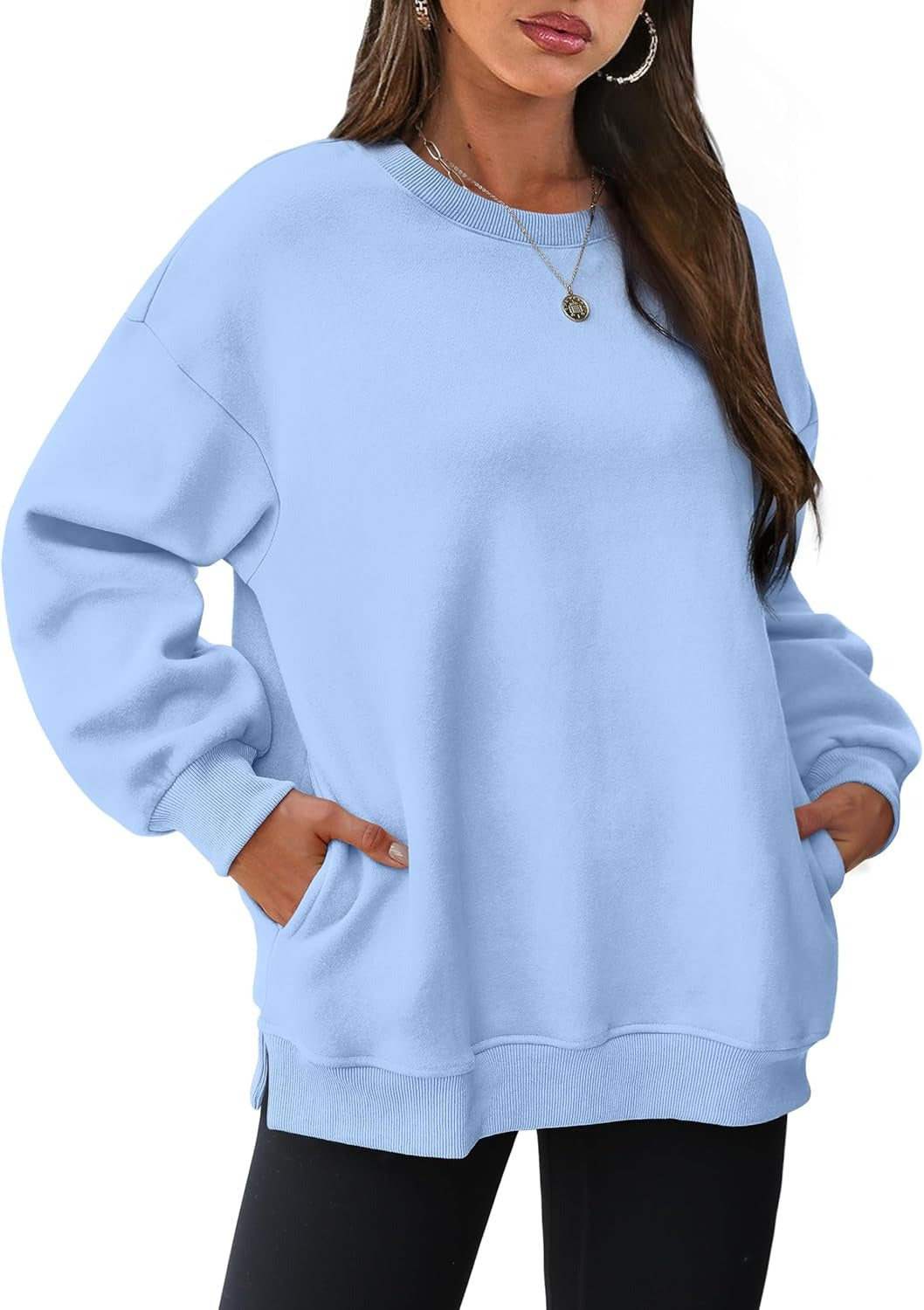 Women's Oversized Crewneck Sweatshirt - Fall Fashion Fleece Pullover with Pockets