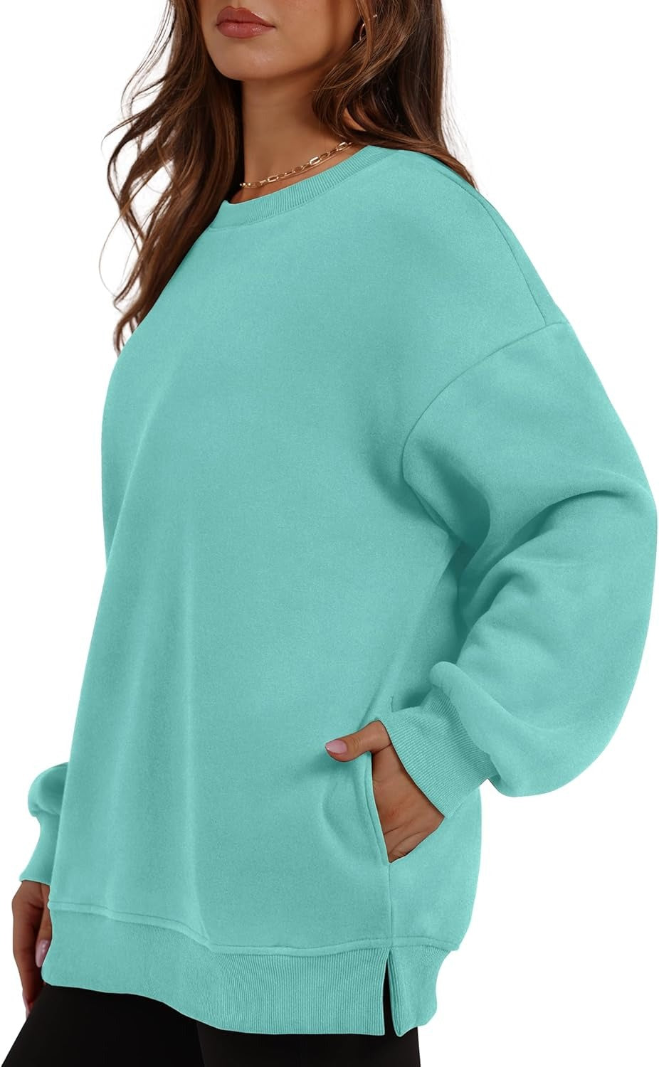 Women's Oversized Crewneck Sweatshirt - Fall Fashion Fleece Pullover with Pockets