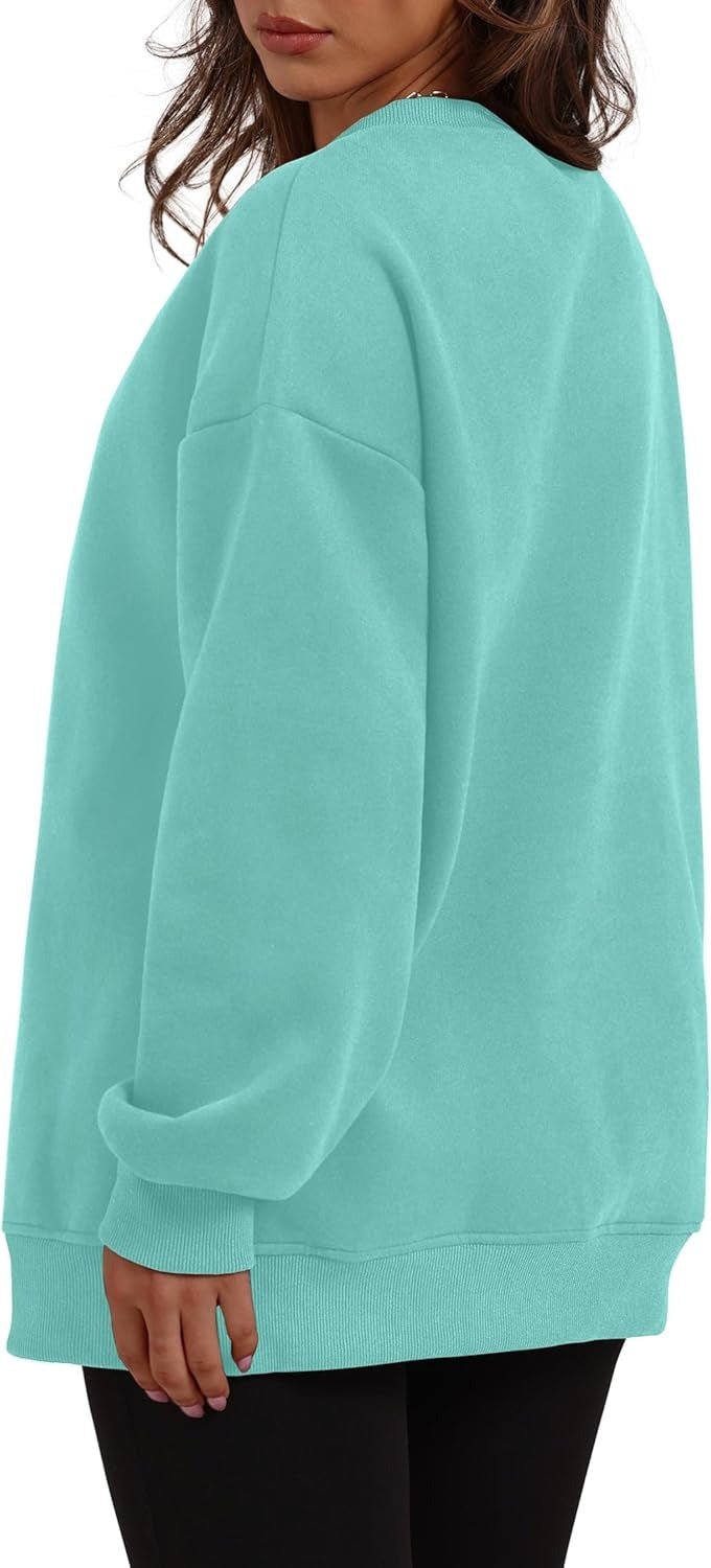 Women's Oversized Crewneck Sweatshirt - Fall Fashion Fleece Pullover with Pockets