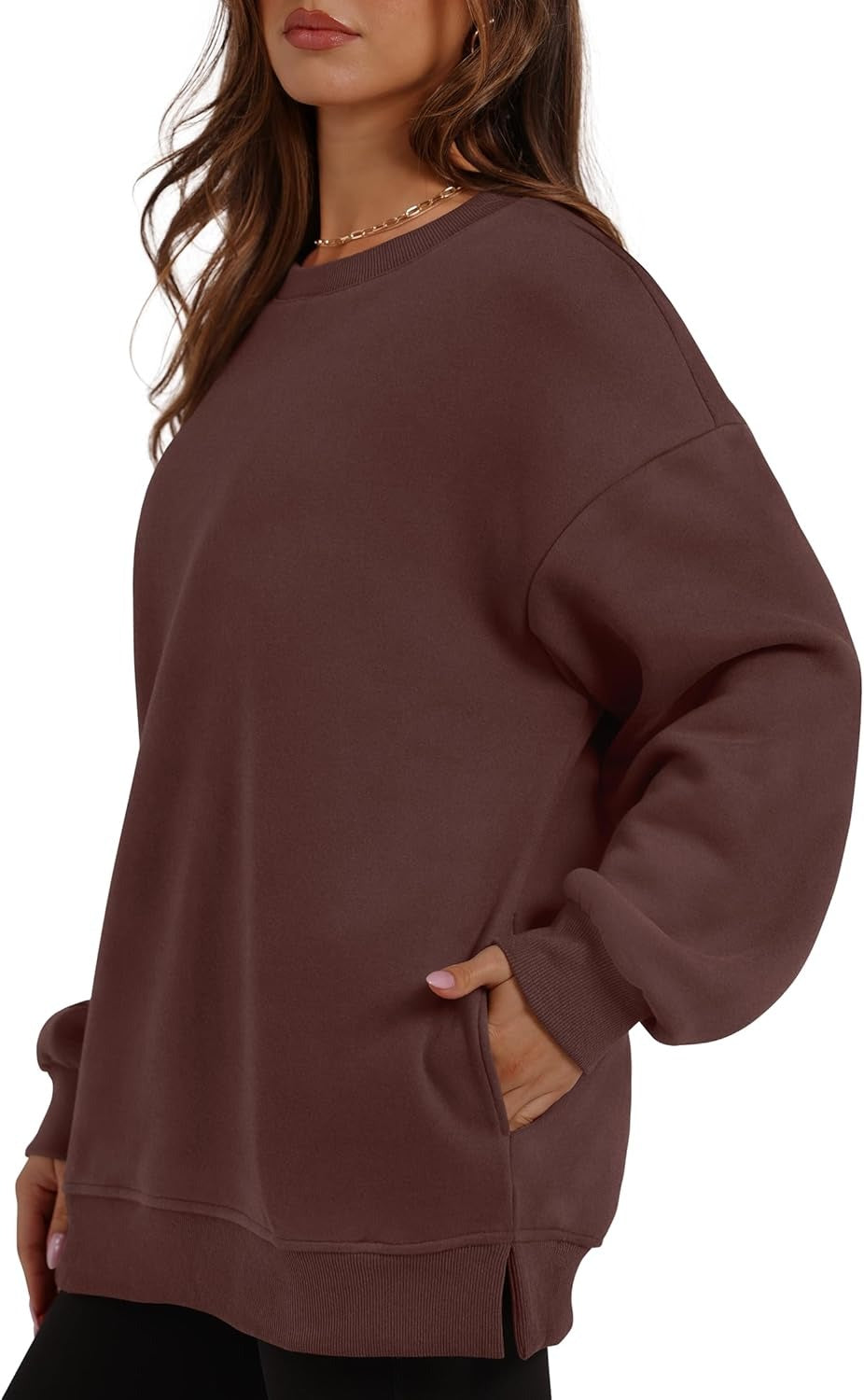 Women's Oversized Crewneck Sweatshirt - Fall Fashion Fleece Pullover with Pockets