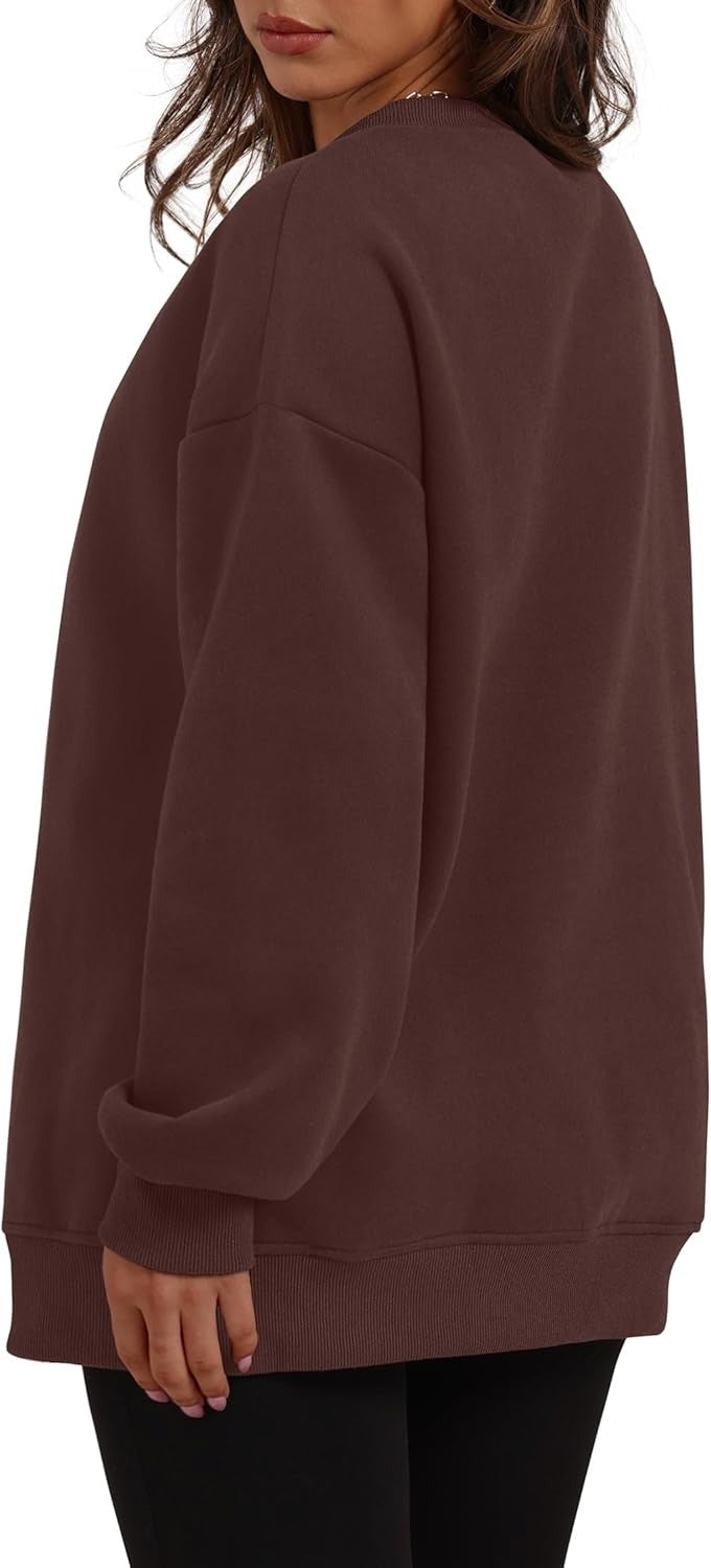 Women's Oversized Crewneck Sweatshirt - Fall Fashion Fleece Pullover with Pockets