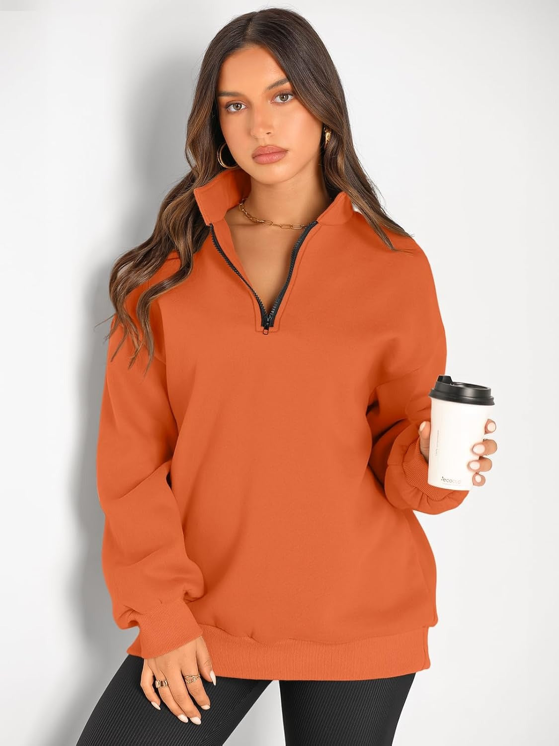 Women’s Oversized Half-Zip Pullover – Cozy Fleece Hoodie with Drop Shoulder & Quarter-Zip Design – Casual Fall and Winter Sweatshirt