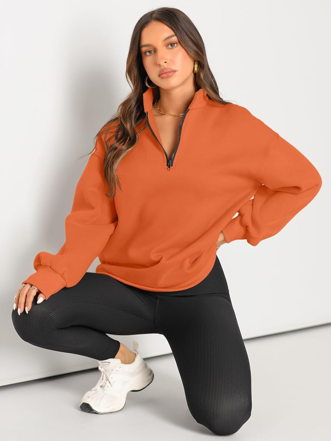 Women’s Oversized Half-Zip Pullover – Cozy Fleece Hoodie with Drop Shoulder & Quarter-Zip Design – Casual Fall and Winter Sweatshirt