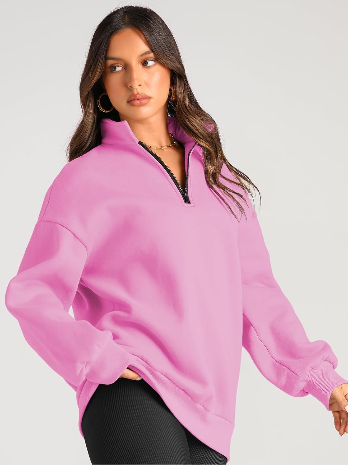 Women’s Oversized Half-Zip Pullover – Cozy Fleece Hoodie with Drop Shoulder & Quarter-Zip Design – Casual Fall and Winter Sweatshirt
