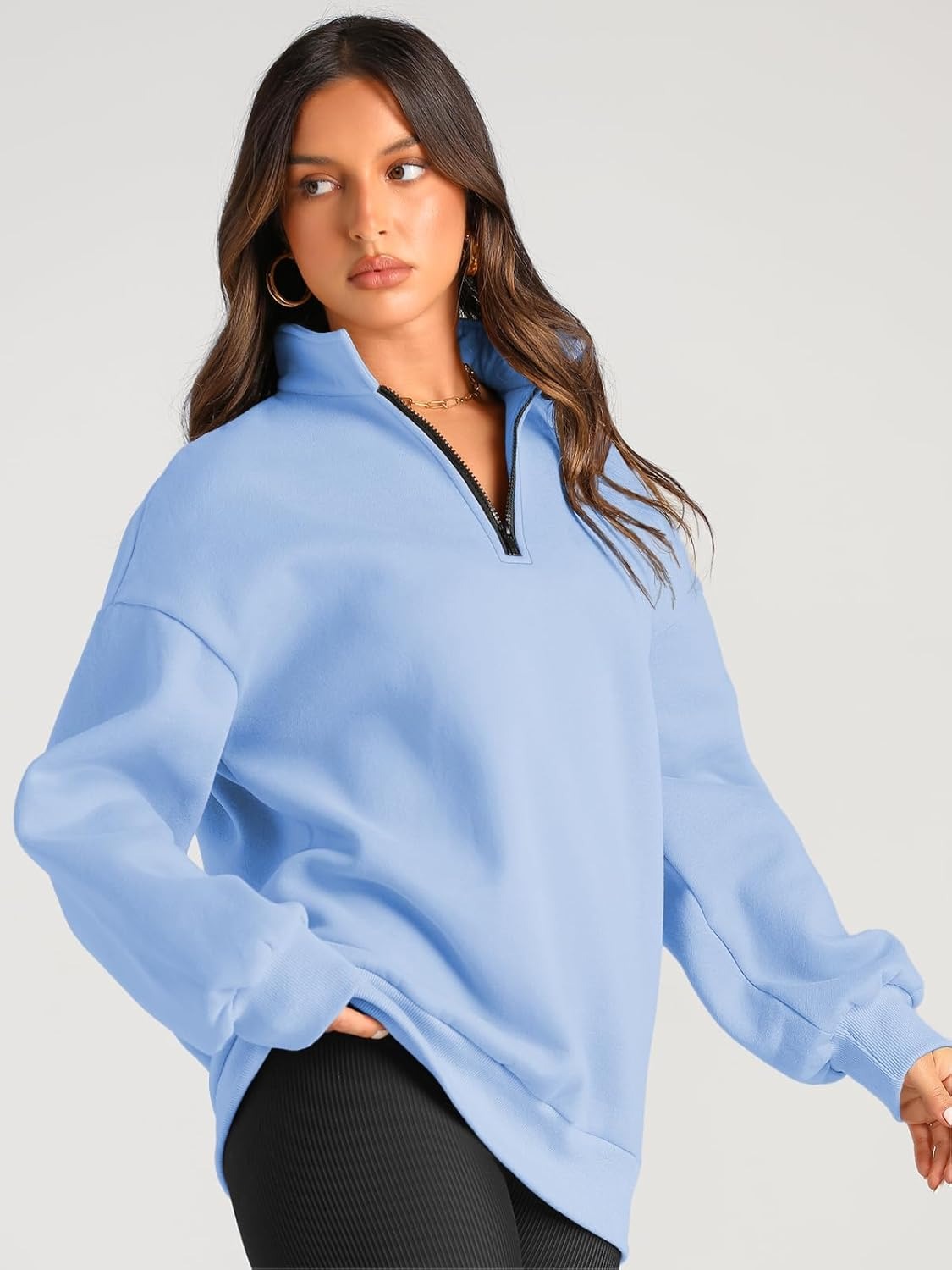 Women’s Oversized Half-Zip Pullover – Cozy Fleece Hoodie with Drop Shoulder & Quarter-Zip Design – Casual Fall and Winter Sweatshirt