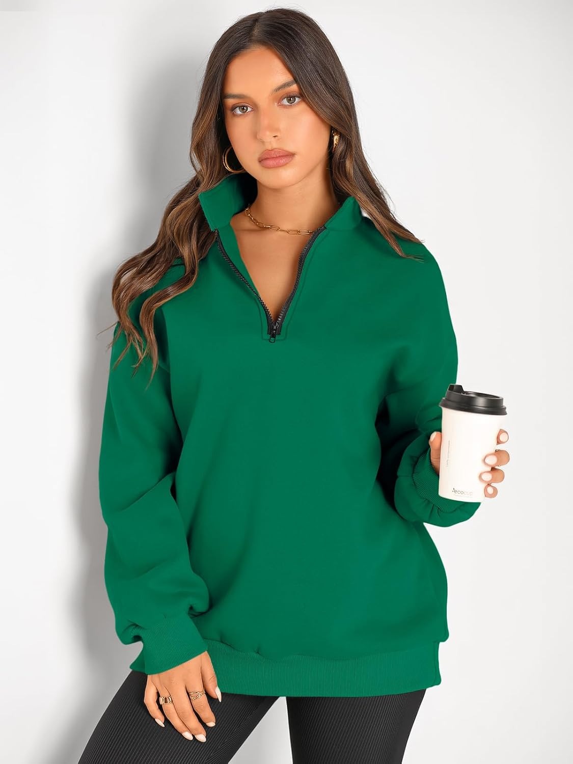 Women’s Oversized Half-Zip Pullover – Cozy Fleece Hoodie with Drop Shoulder & Quarter-Zip Design – Casual Fall and Winter Sweatshirt