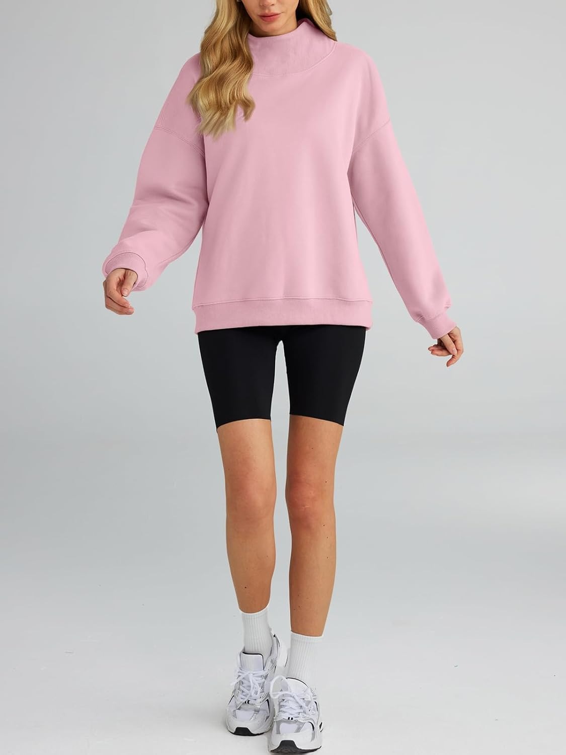 Women's Turtleneck Sweatshirt - Oversized Drop Shoulder Pullover with Fleece Lining