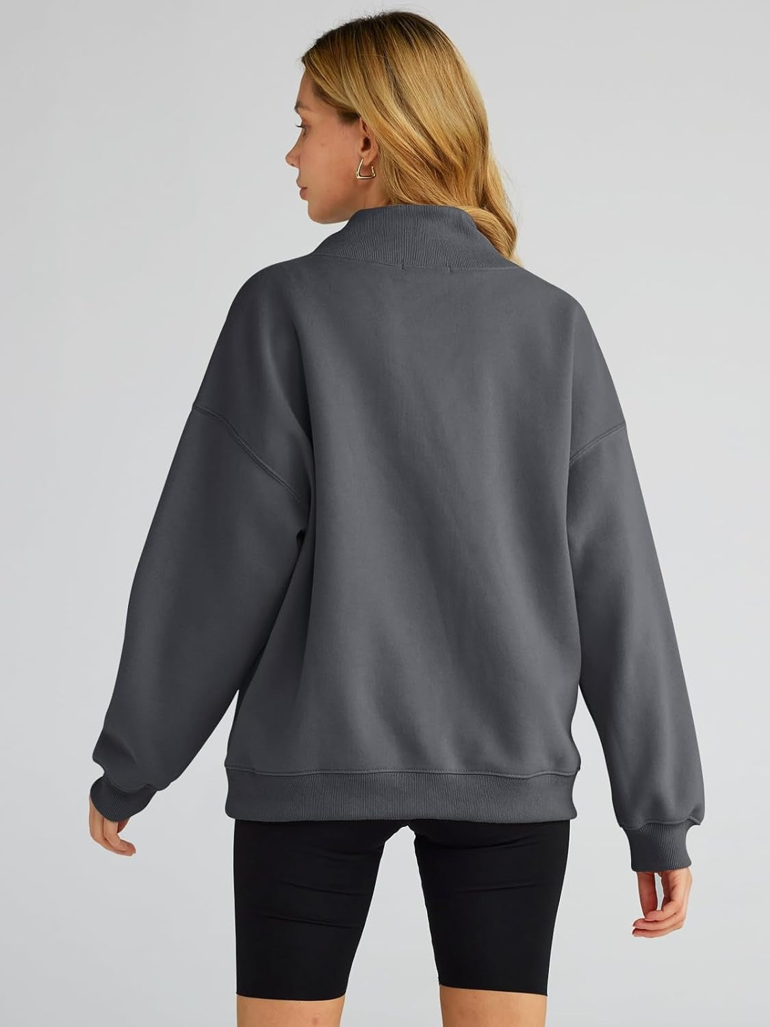 Women's Turtleneck Sweatshirt - Oversized Drop Shoulder Pullover with Fleece Lining