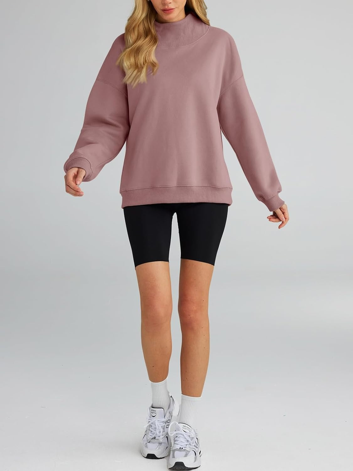 Women's Turtleneck Sweatshirt - Oversized Drop Shoulder Pullover with Fleece Lining