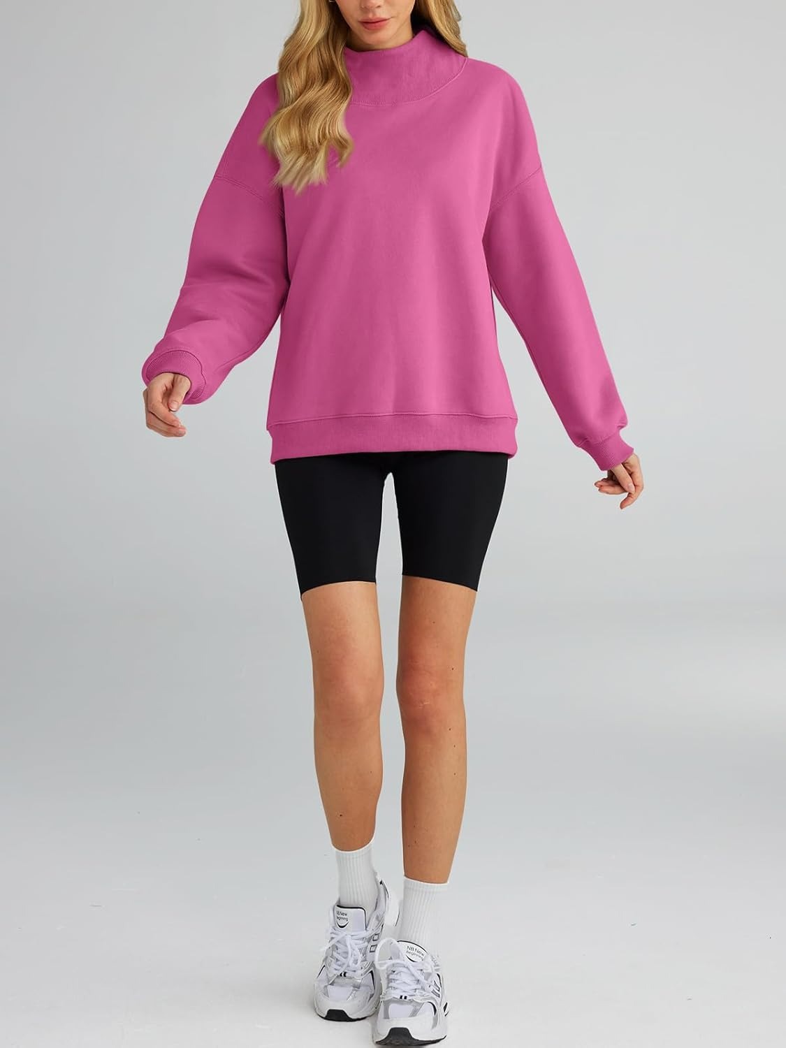 Women's Turtleneck Sweatshirt - Oversized Drop Shoulder Pullover with Fleece Lining