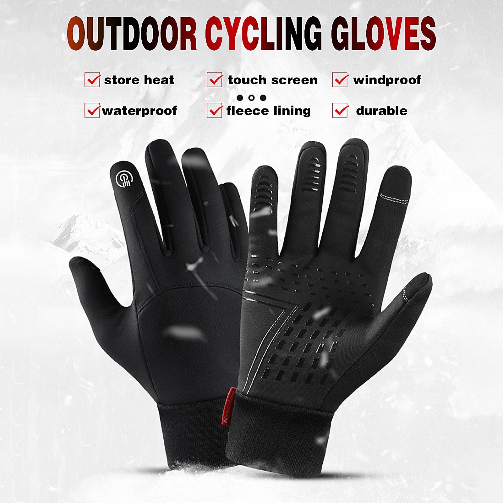 Waterproof Windproof Cycling Gloves for Men & Women - Fleece Lined, Touchscreen, Anti-Slip, Full-Finger Ski Gloves