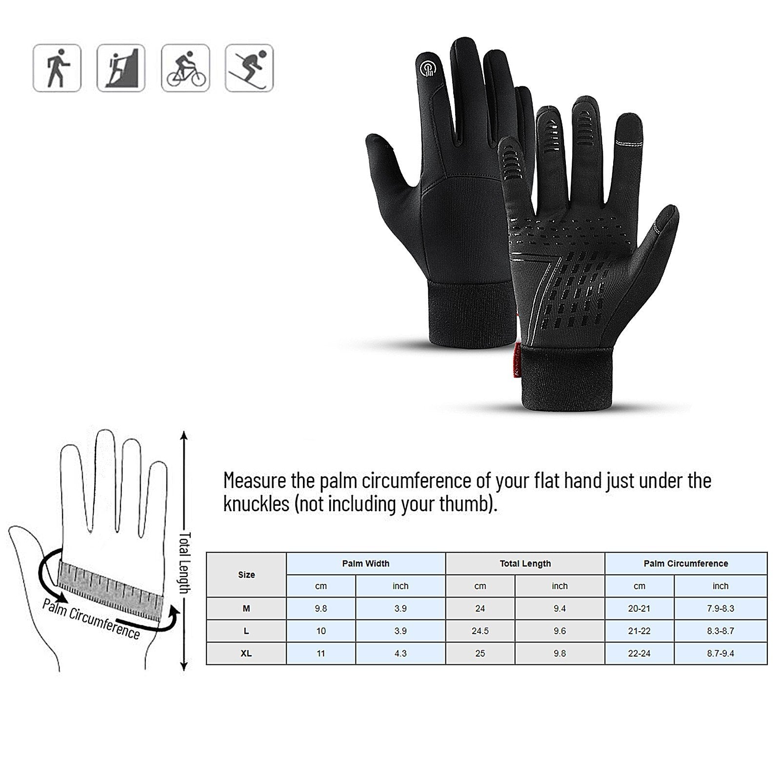 Waterproof Windproof Cycling Gloves for Men & Women - Fleece Lined, Touchscreen, Anti-Slip, Full-Finger Ski Gloves