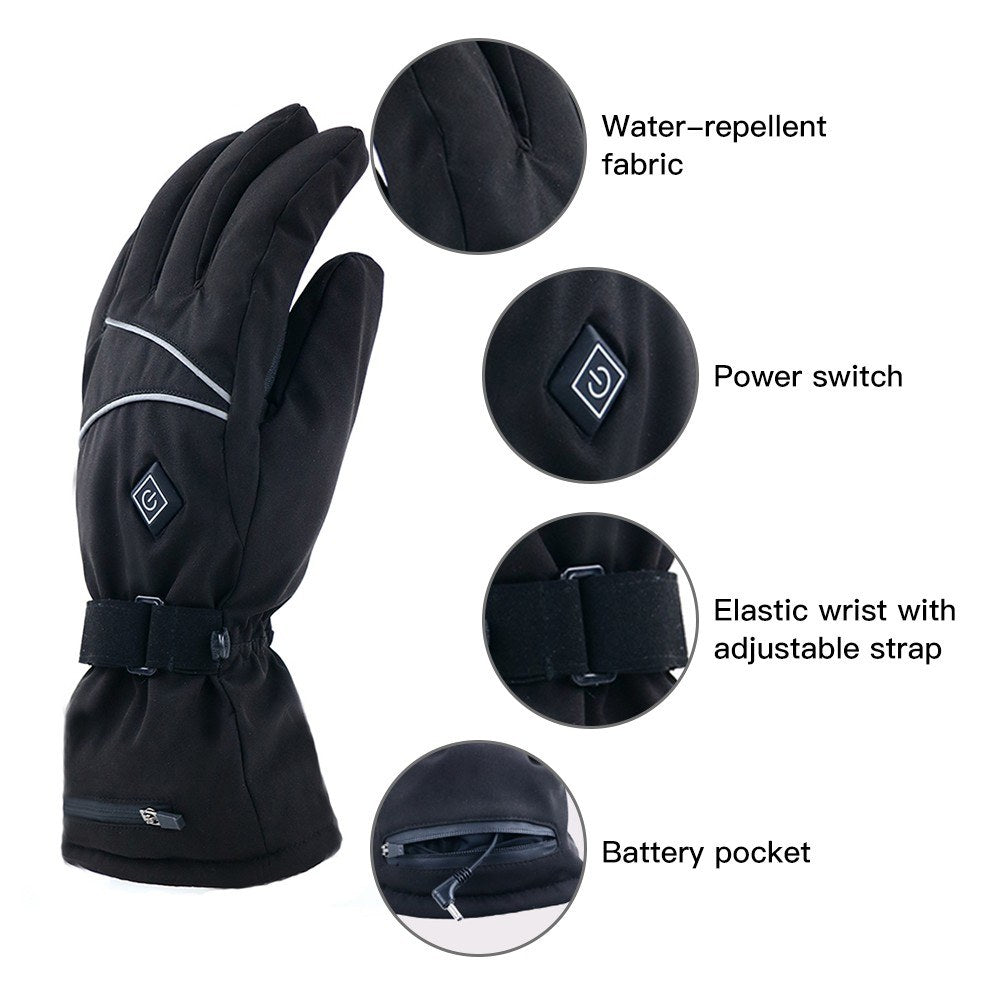 Electric Heated Gloves for Men & Women Water-resistant Winter Touchscreen Outdoor Skiing Biking