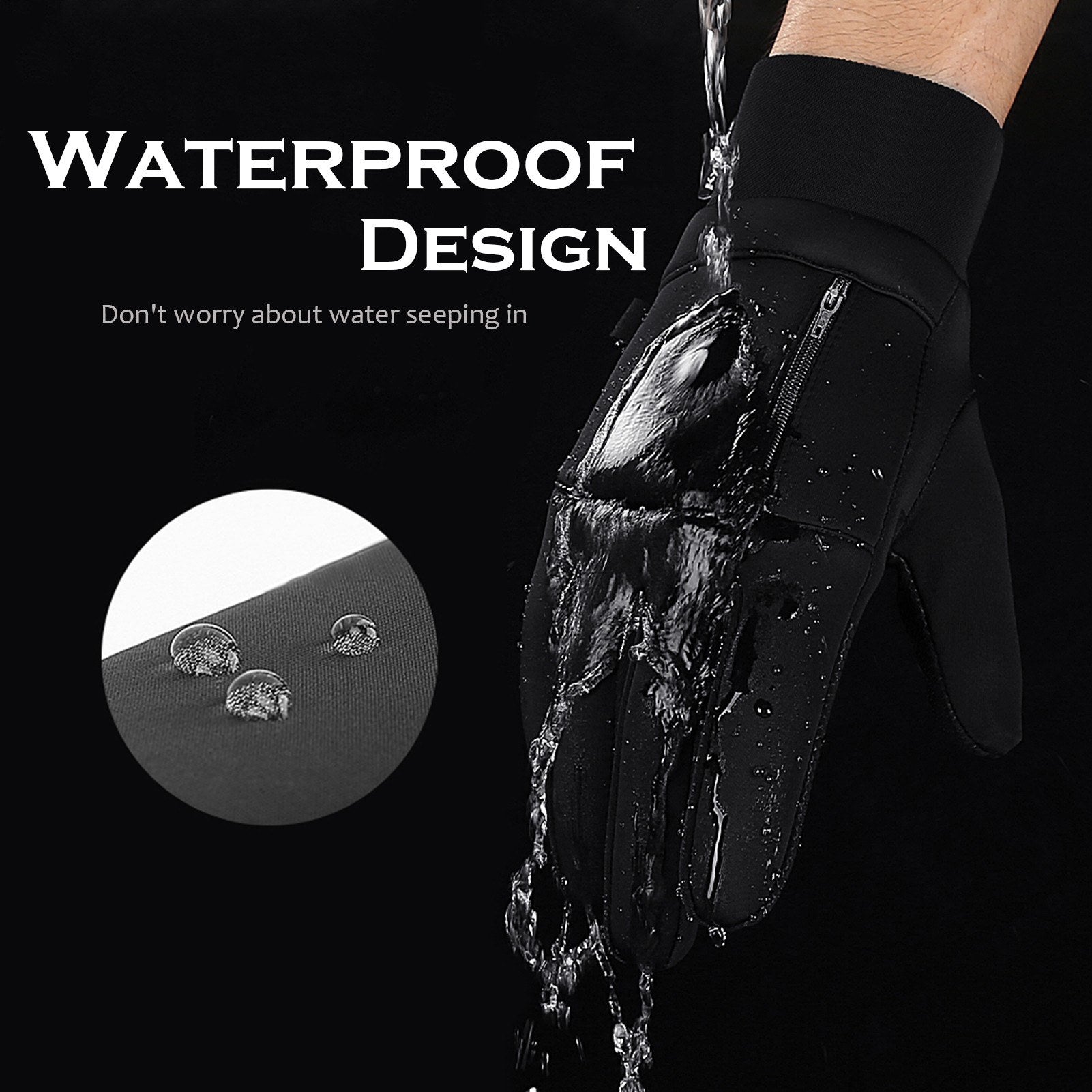 Men's Waterproof Thermal Touchscreen Gloves with Pocket & Anti-Slip Fleece for Winter Sports