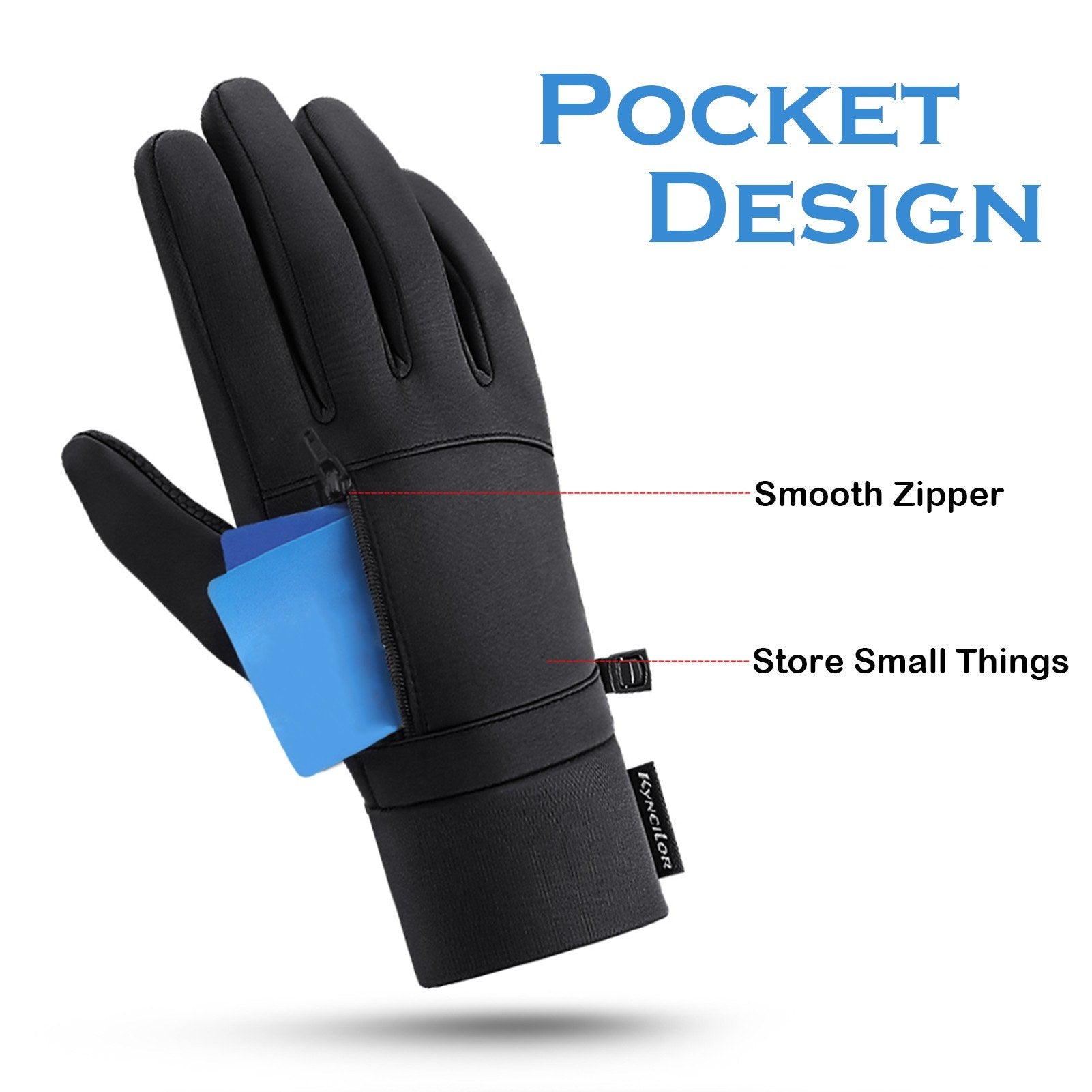 Men's Waterproof Thermal Touchscreen Gloves with Pocket & Anti-Slip Fleece for Winter Sports
