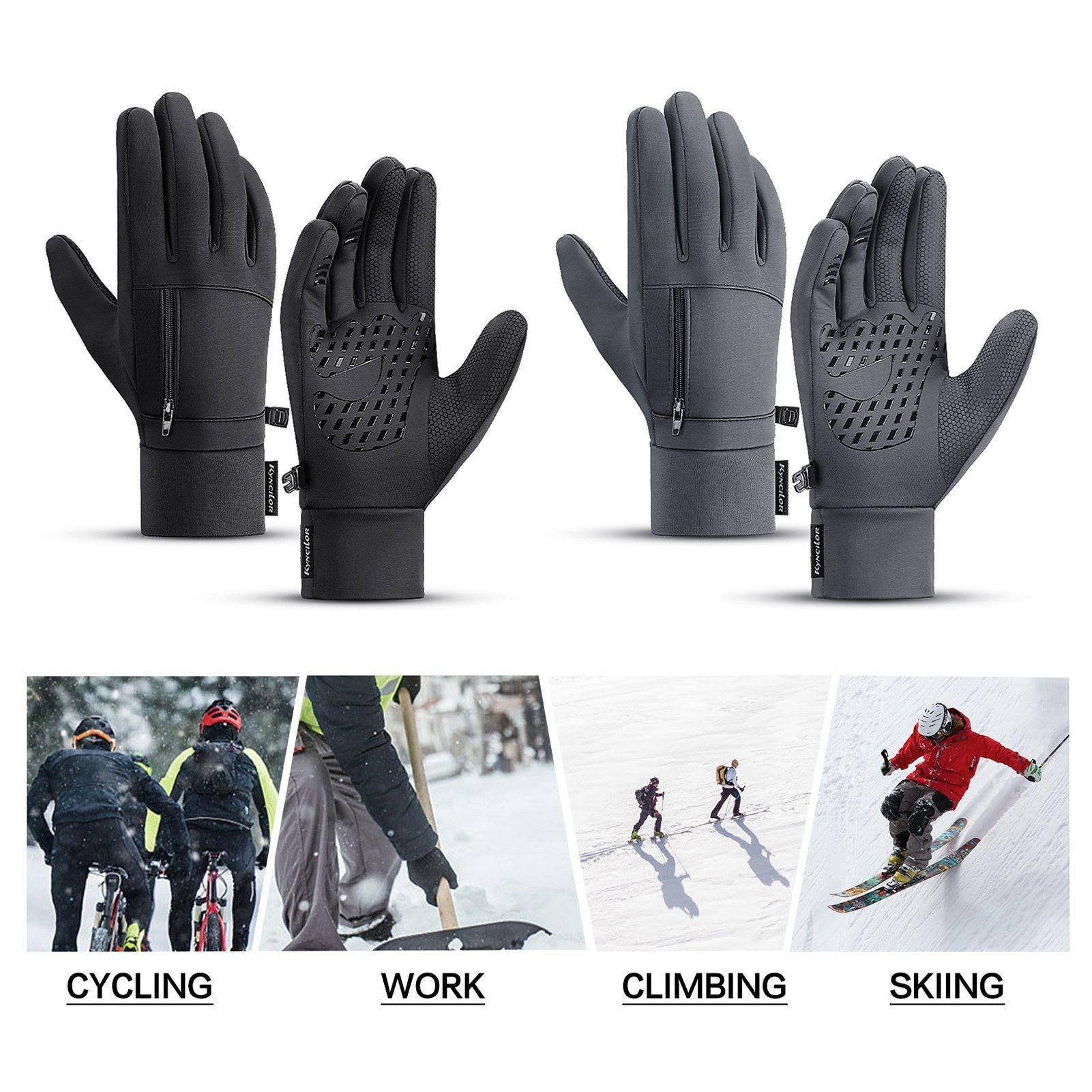 Men's Waterproof Thermal Touchscreen Gloves with Pocket & Anti-Slip Fleece for Winter Sports