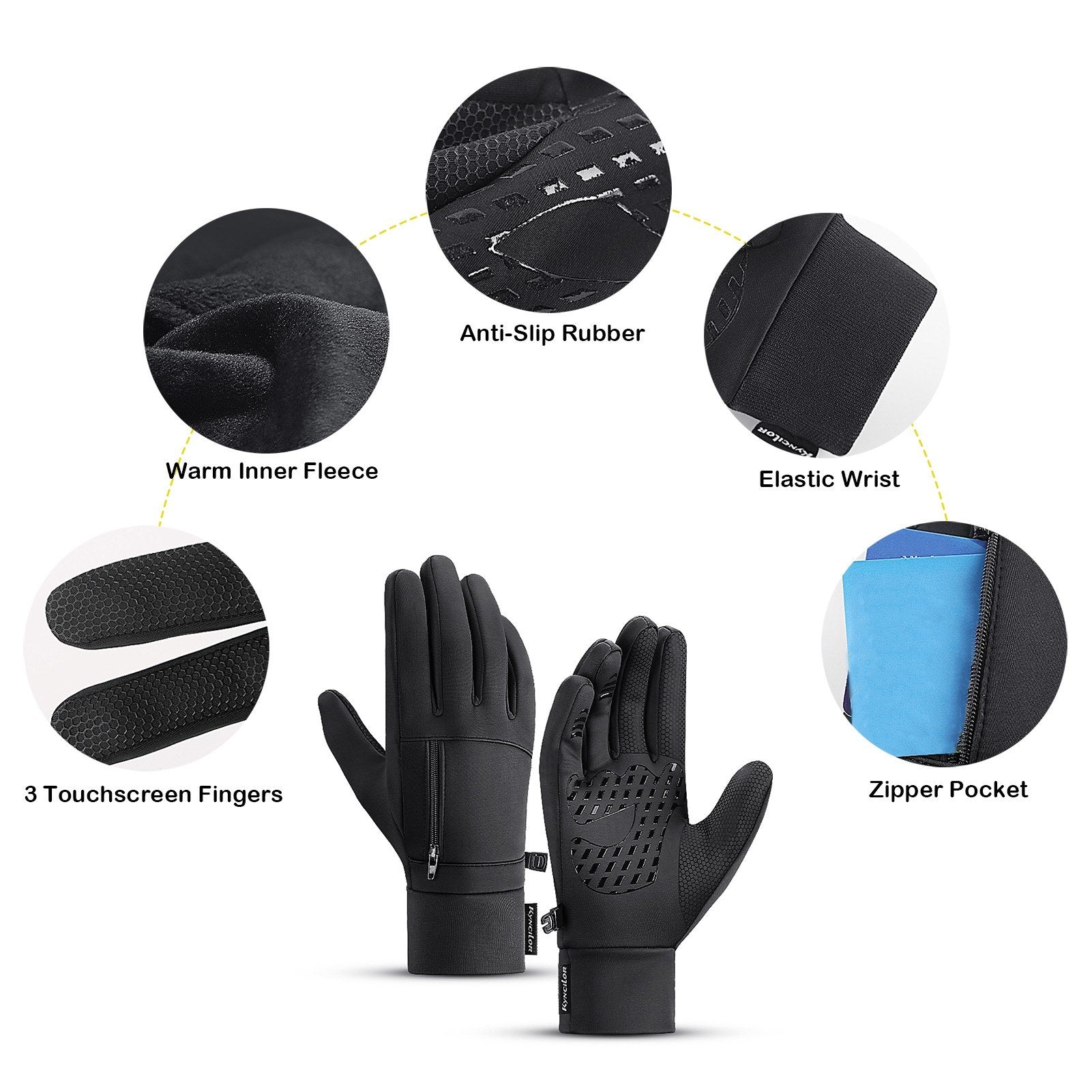 Men's Waterproof Thermal Touchscreen Gloves with Pocket & Anti-Slip Fleece for Winter Sports