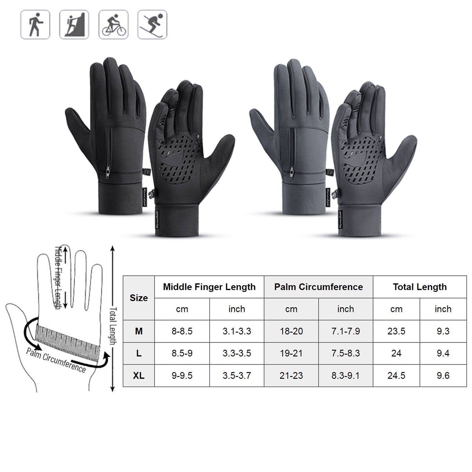 Men's Waterproof Thermal Touchscreen Gloves with Pocket & Anti-Slip Fleece for Winter Sports