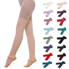 Women Yoga Stockings Open Heel Ribbed Knit Thigh High Leg Warmers for Ballet Dancing Lounging