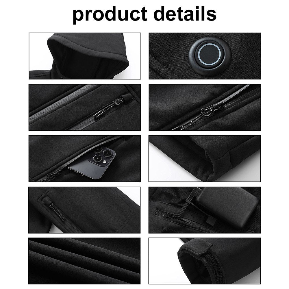 USB Heated Jacket Winter Electric Thermal Coat for Outdoor Fishing & Hiking