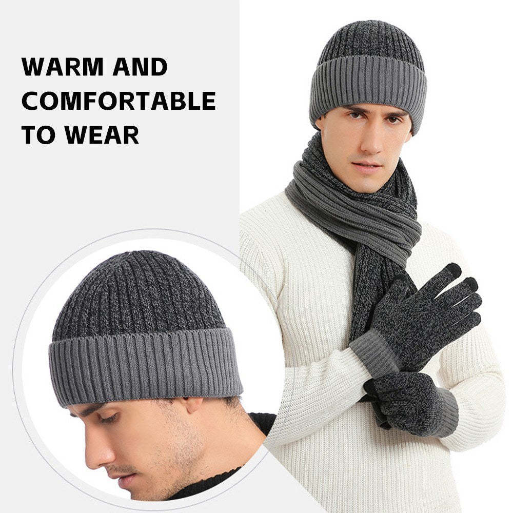 Unisex Winter Knit Beanie, Scarf & Touchscreen Gloves Set