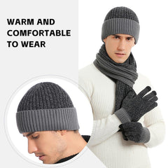 Unisex Winter Knit Beanie, Scarf & Touchscreen Gloves Set