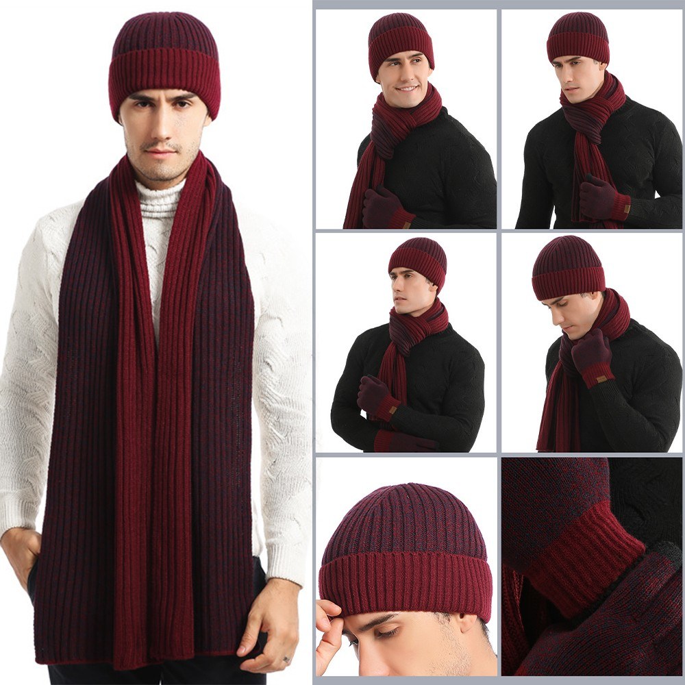 Unisex Winter Knit Beanie, Scarf & Touchscreen Gloves Set