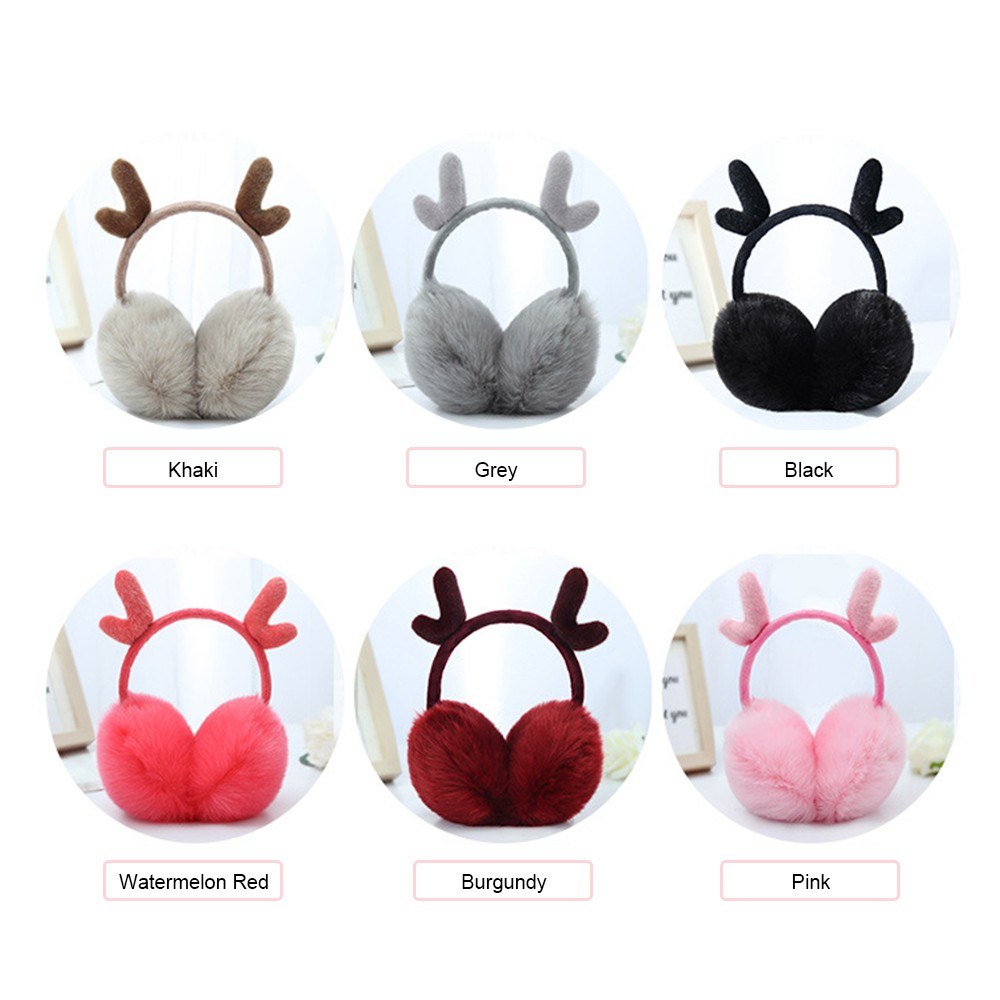 Cute Fashion Antlers Earmuffs Outdoor Winter WarmSoft Plush Earwarmer Adjustable Headband Ears Muff for Women Girls