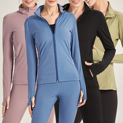 Women's Athletic Full Zip Jacket - Lightweight Running Track Top with Thumb Holes & Pockets