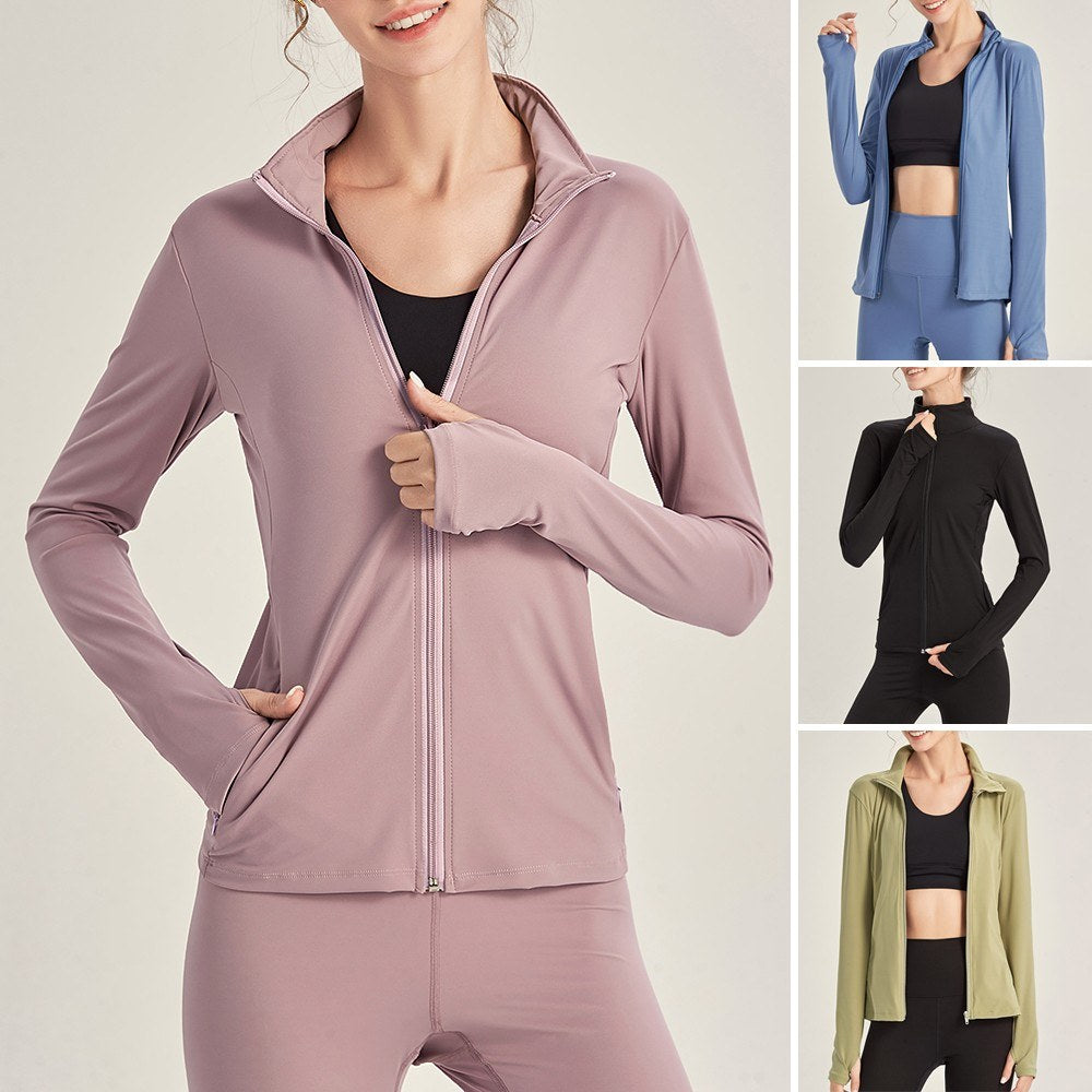 Women's Athletic Full Zip Jacket - Lightweight Running Track Top with Thumb Holes & Pockets