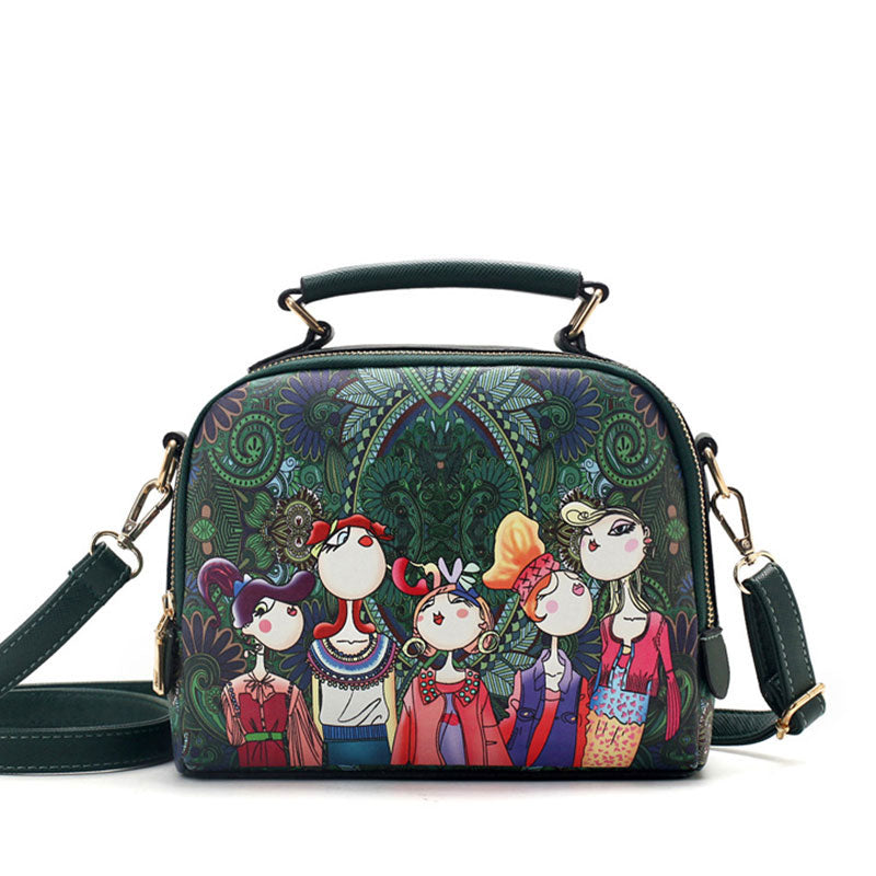 High Quality Pu Leather Ladies Ladies Green Cartoon Handbag Shoulder Bag Female Handbag - Sheseelady