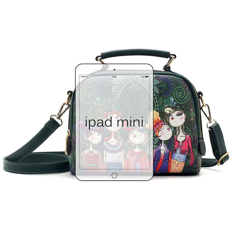 High Quality Pu Leather Ladies Ladies Green Cartoon Handbag Shoulder Bag Female Handbag - Sheseelady